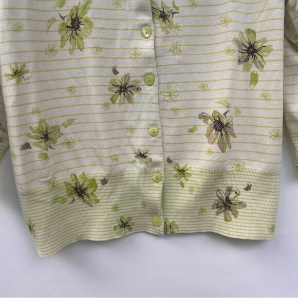 Pendleton XL Silk Blend Striped Floral Cardigan Cream Sage Green Brown - Picture 2 of 9